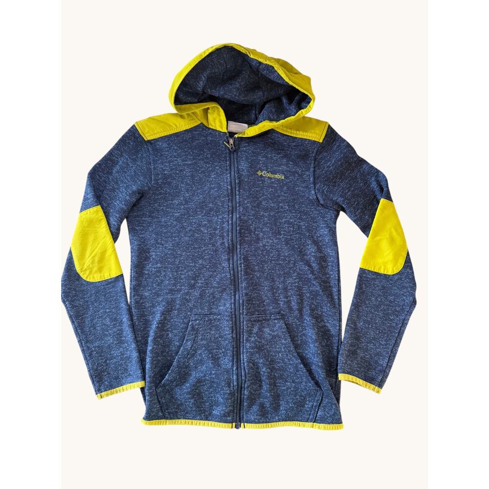 Columbia Kids Fleece Hoodie Colorblock Navy Yellow Size L 14-16